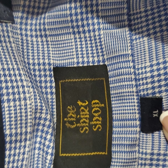 The Shirt Shop Houndstooth Button Down Collared Shirt in Blue XL - Picture 9 of 10